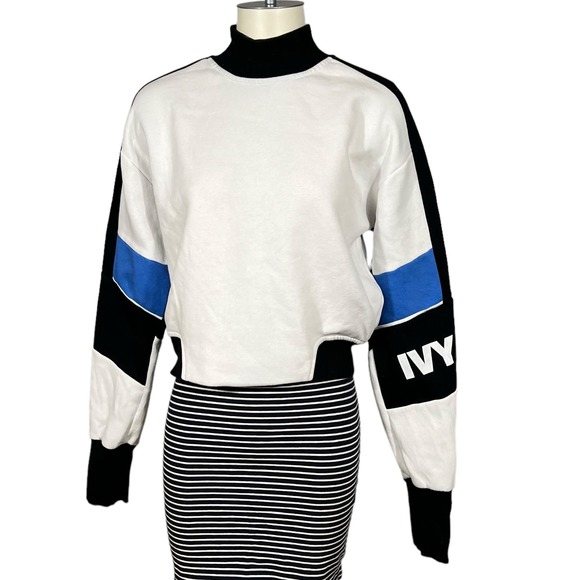 Ivy Park (S) Color Block Crop Sweatshirt Beyoncé Royal Mock Athleisure - Picture 3 of 11